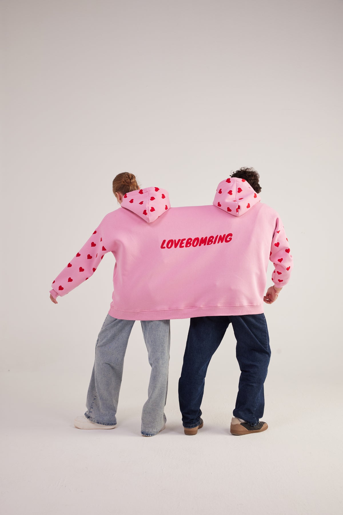 Kalp Baskılı Çift Giyilir Lovebombing Sweatshirt Pembe