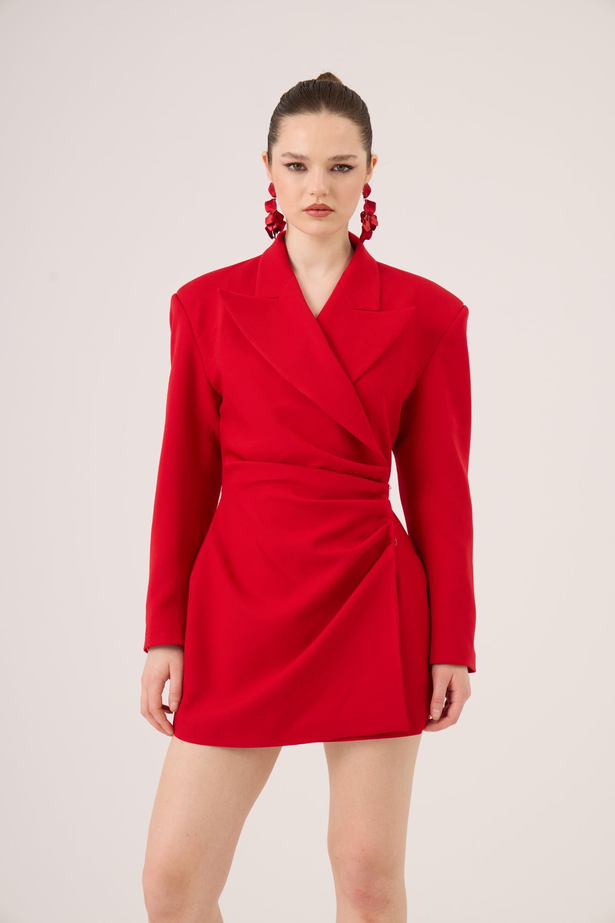 Beli Drape Detaylı Heleni Blazer Ceket Kırmızı