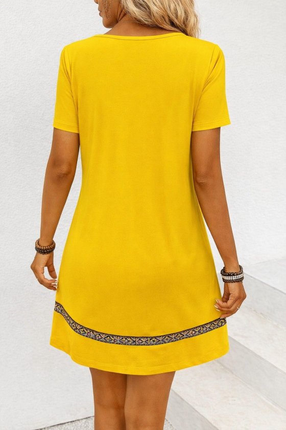Women's Short Sleeve V Neck Ethnic Pattern Stripe Detail Viscose Dress