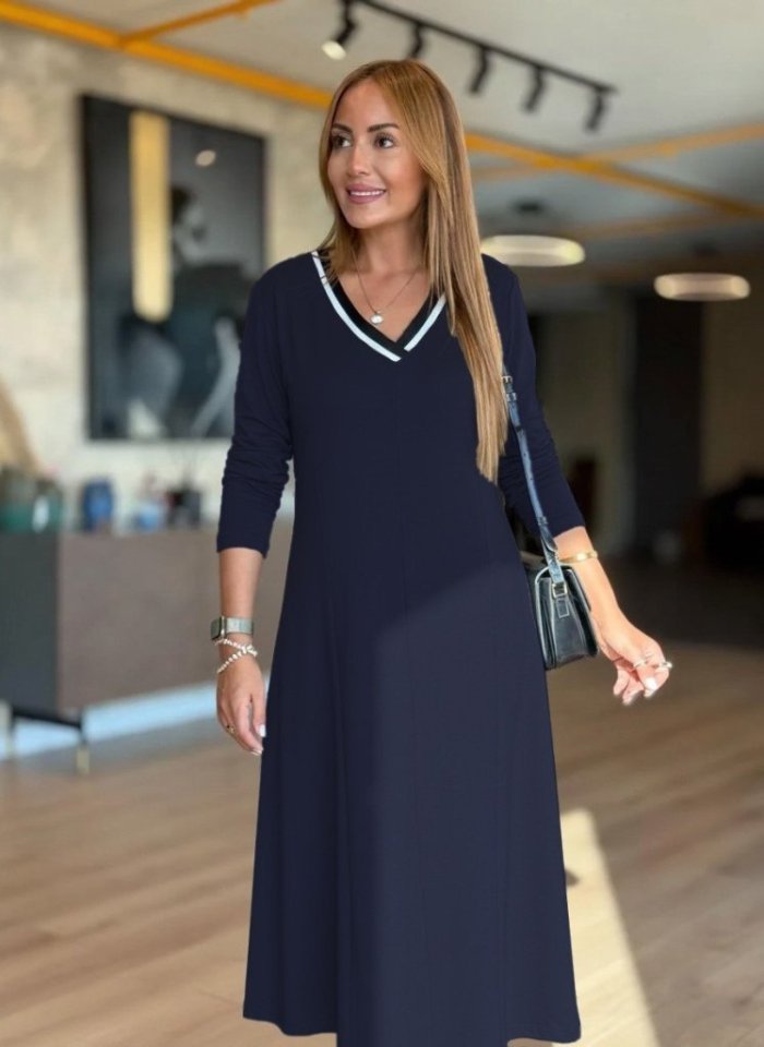 Women's Long Sleeve V Neck Midi Pistachio Green Modal Dress