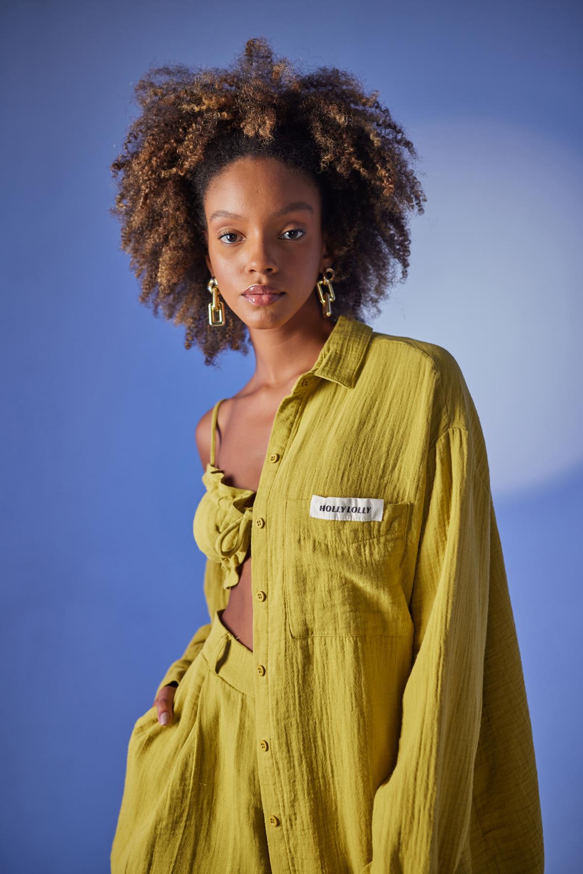 Oversize Model Düğme Kapamalı Playa Gömlek Yeşil