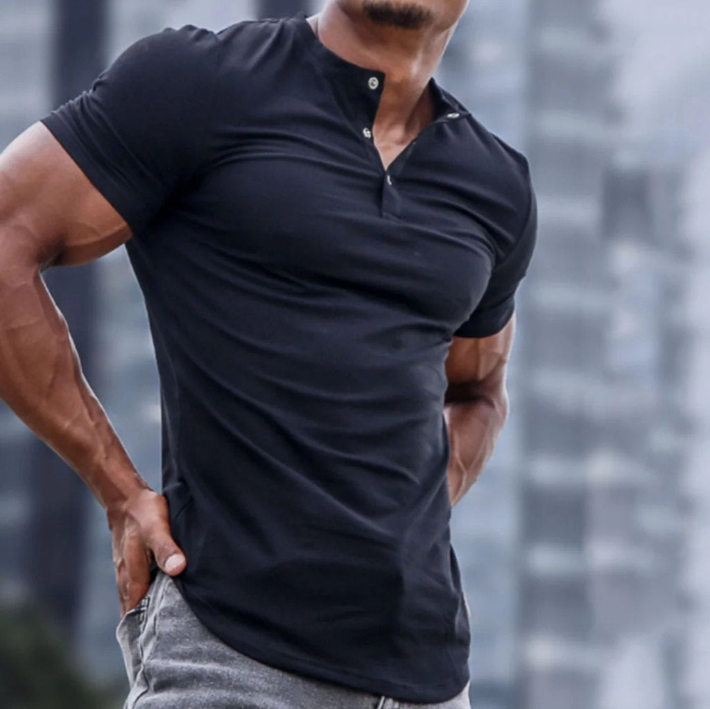 Men's Short Sleeve Mandarin Collar Front Buttoned Viscose Blouse