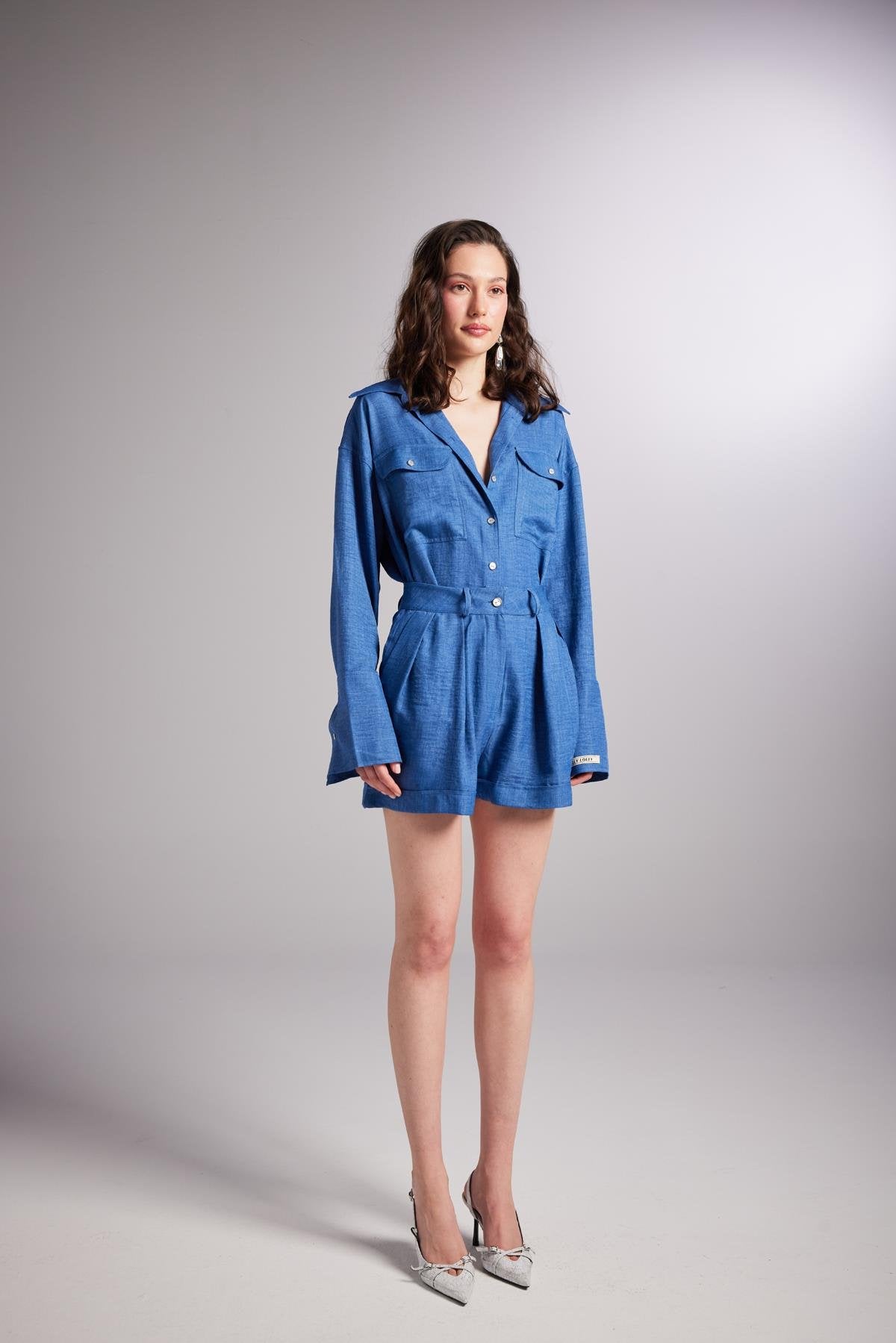 Düğme Kapamalı Mini Julia Şort Mavi