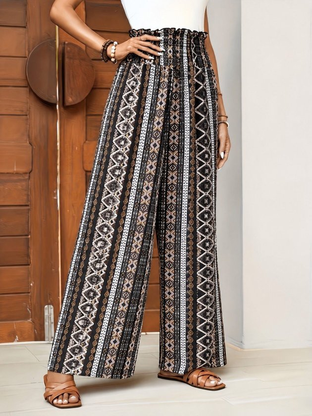 Women's High Waist Drawstring Patterned Long Supreme Pants