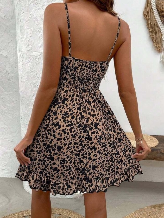 Women's Spaghetti Strap Gathered Neck Elastic Waist Short Supreme Dress