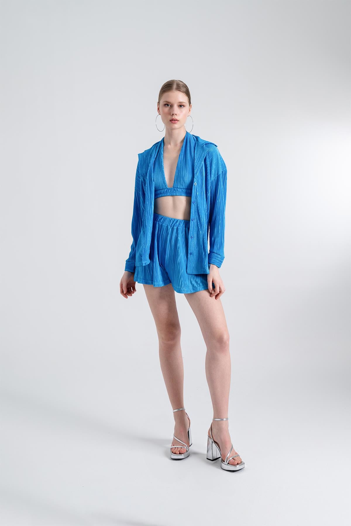 Oversize Düğme Kapamalı Comfy Oversize Gömlek Mavi