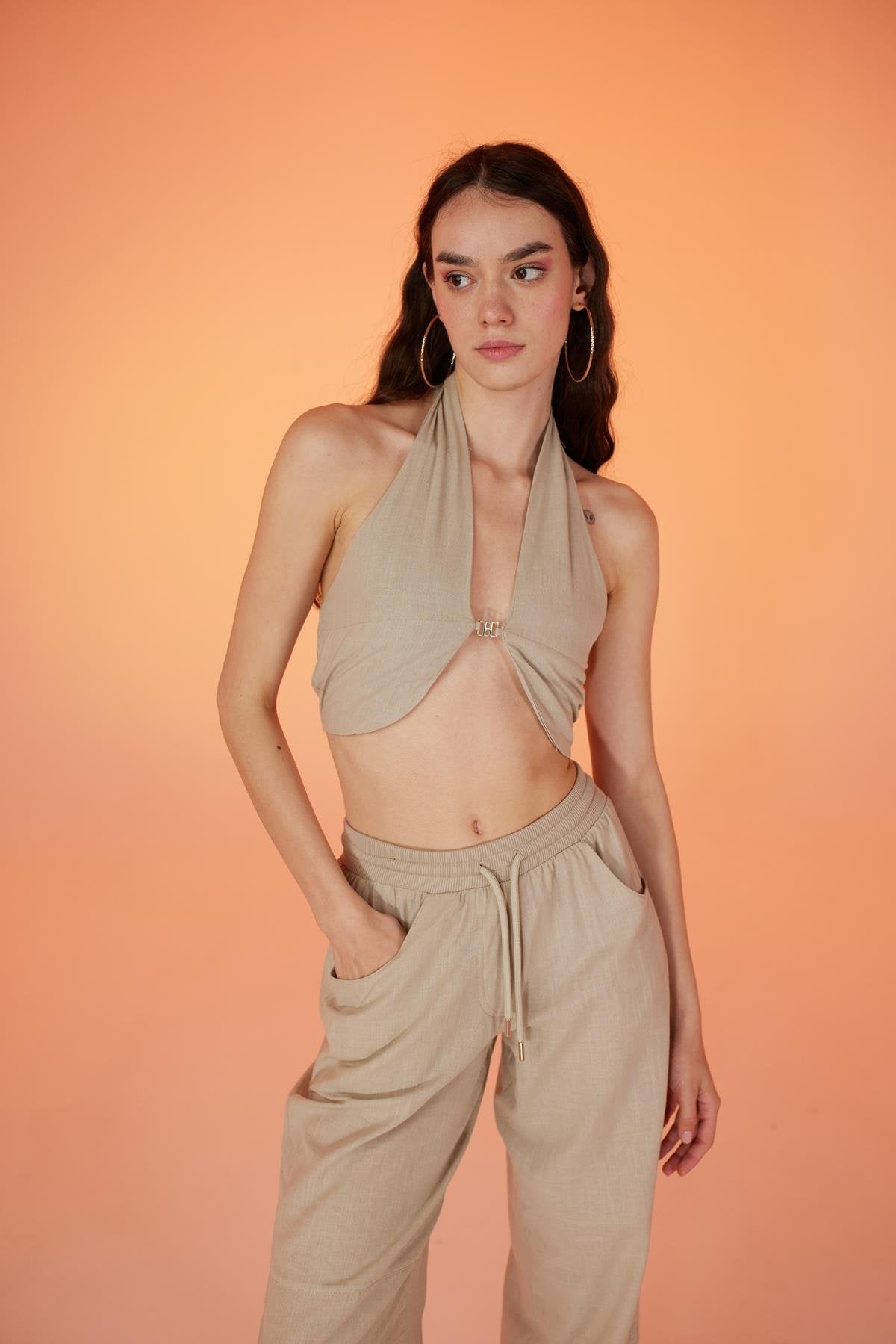 Rise Aksesuarlı Bluz Bej Bej L