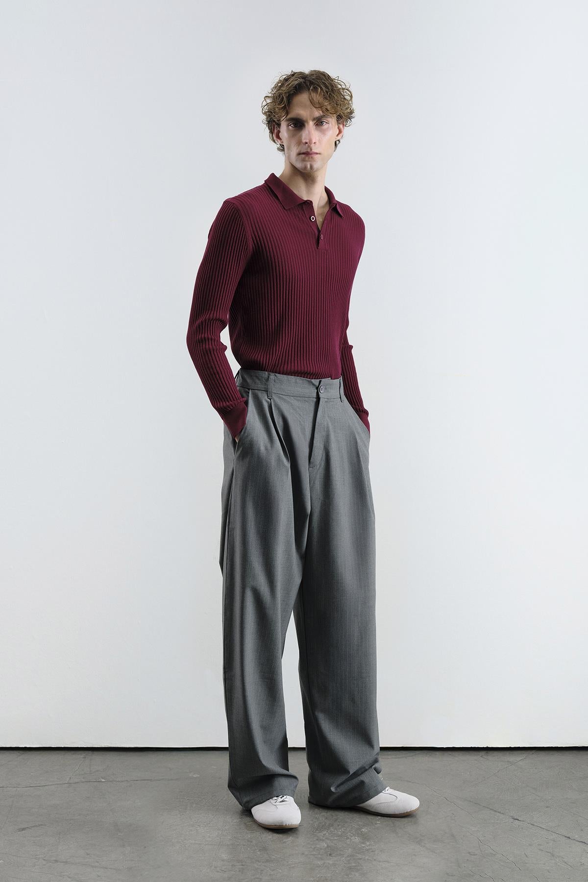 DAR KESİM DÜĞMELİ BORDO POLO YAKA TRİKO