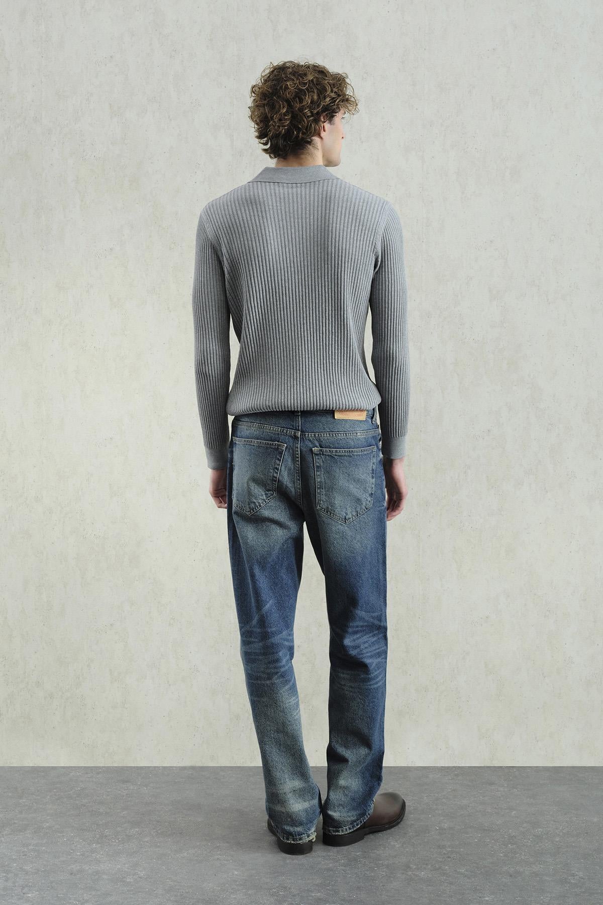 DAR KESİM DÜĞMELİ GRİ POLO YAKA TRİKO