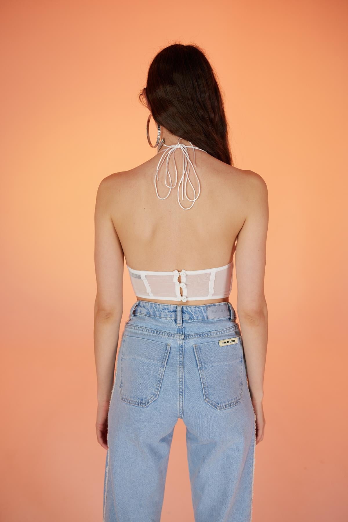 İp Bağlamalı Tül Sasha Bluz Beyaz