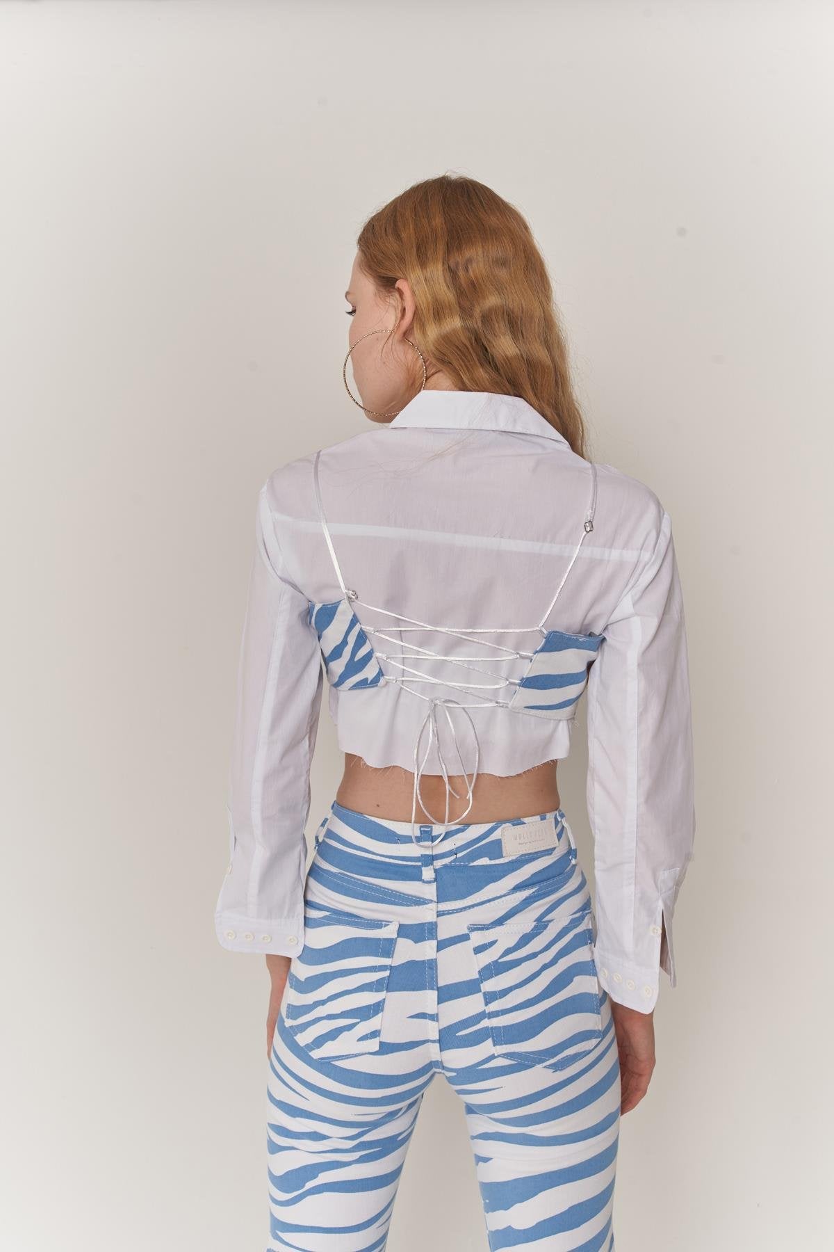 Desenli Blues Büstiyer Mavi