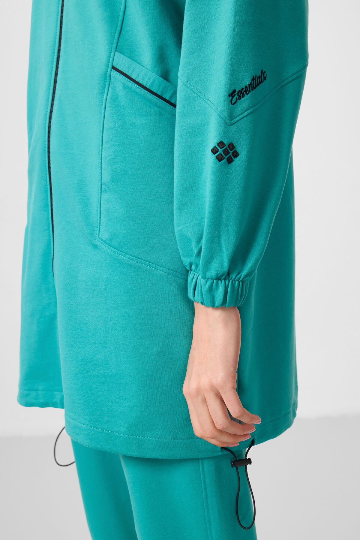 Deniz Yeşil Dik Yaka Fermuarlı Rahat Form Kadın Eşofman Tunik Takım - 95345