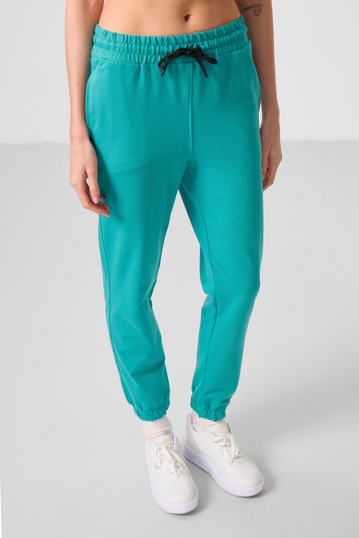 Deniz Yeşil Dik Yaka Fermuarlı Rahat Form Kadın Eşofman Tunik Takım - 95345