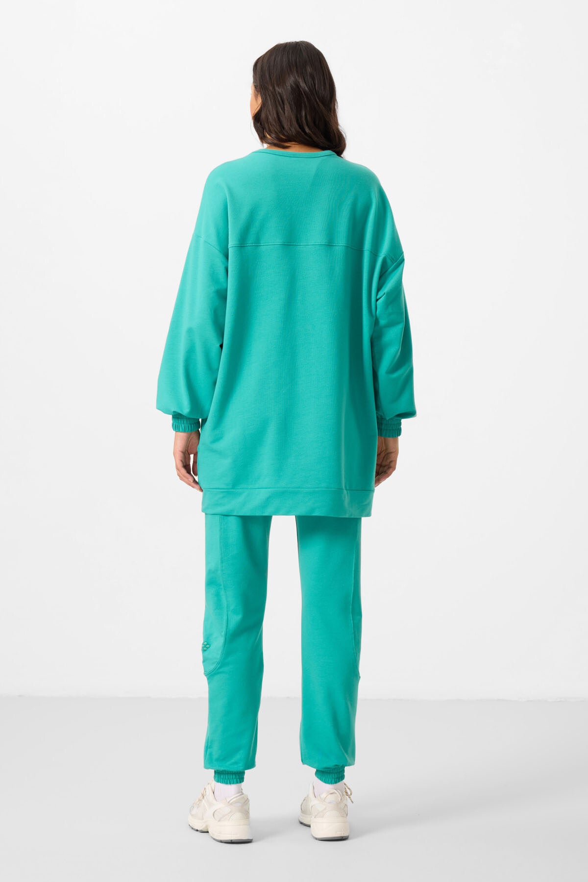 Deniz Yeşil O Yaka Basic Oversize Kadın Eşofman Tunik Takım - 95347