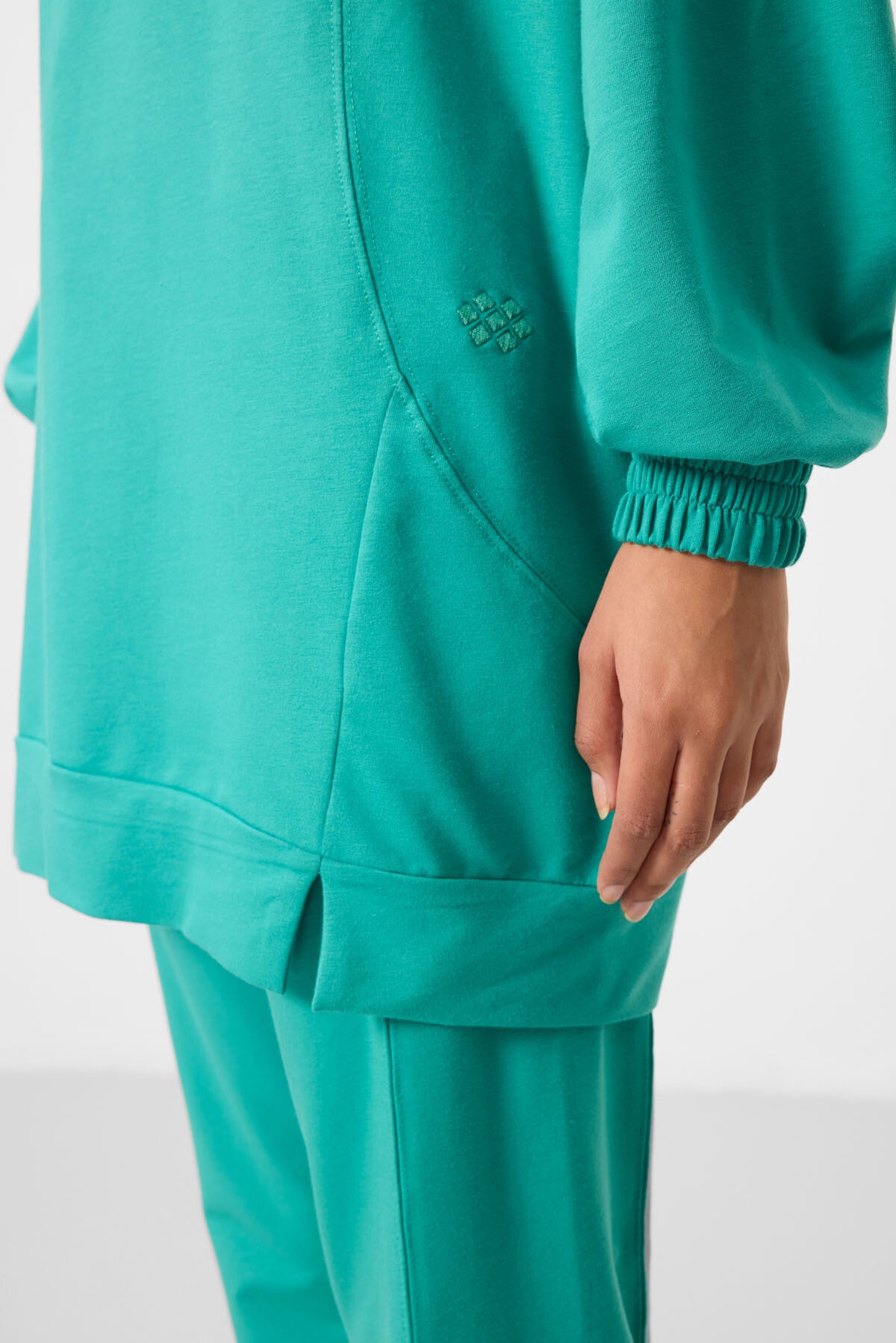 Deniz Yeşil O Yaka Basic Oversize Kadın Eşofman Tunik Takım - 95347