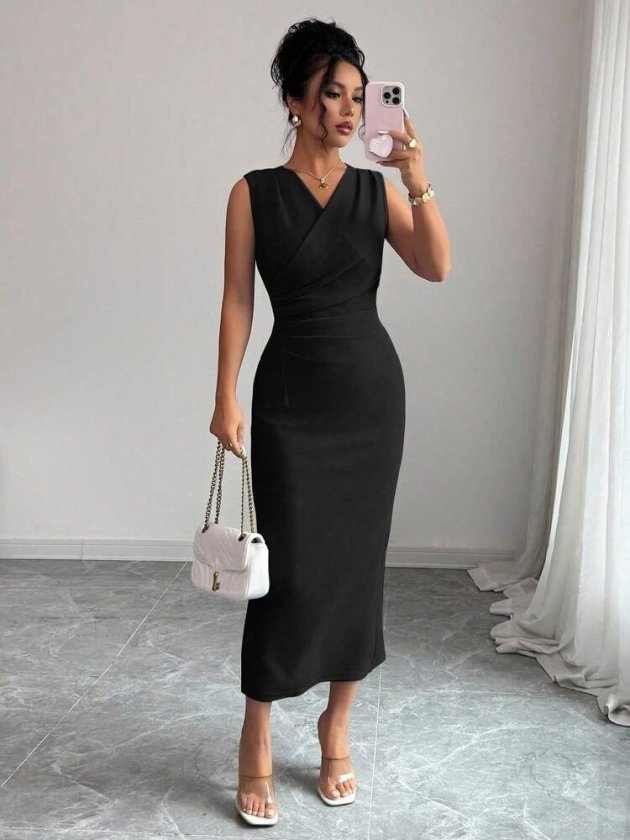 Women's Short Sleeve Mandarin Collar Floral Accessory Detailed Short Imported Crepe Dress