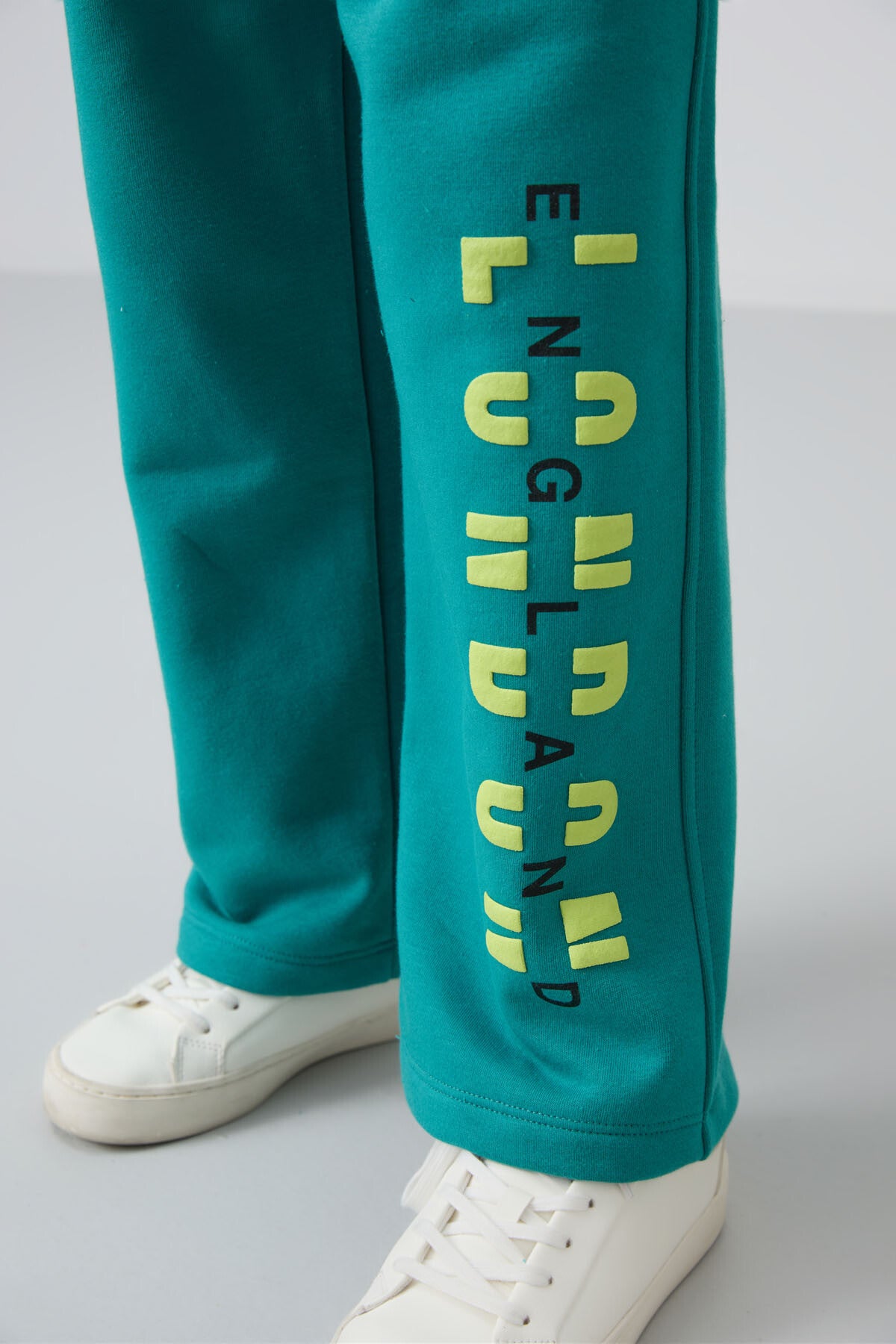 Deniz Yeşil Pamuklu İçi Tüylü Yumuşak Dokulu Oversize Baskılı Kız Çocuk Eşofman Takım - 75147