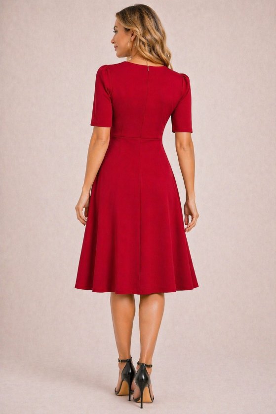 Women's Short Sleeve Asymmetric Collar Detailed Midi Ruffle Crepe Dress