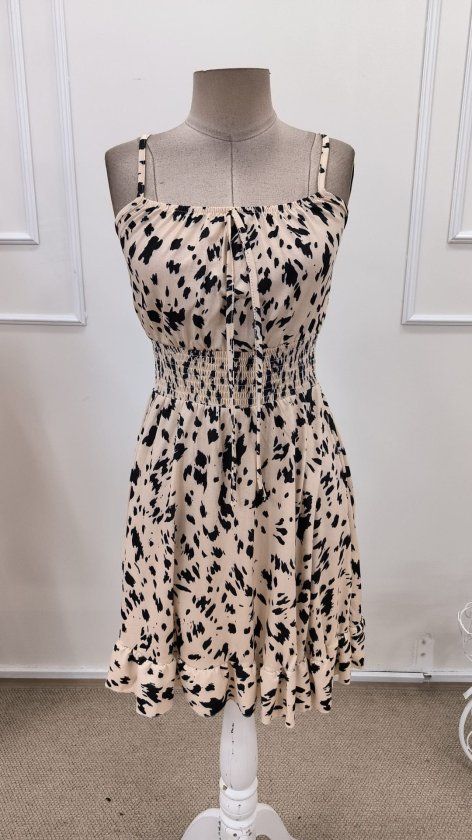 Women's Spaghetti Strap Gathered Neck Elastic Waist Short Supreme Dress