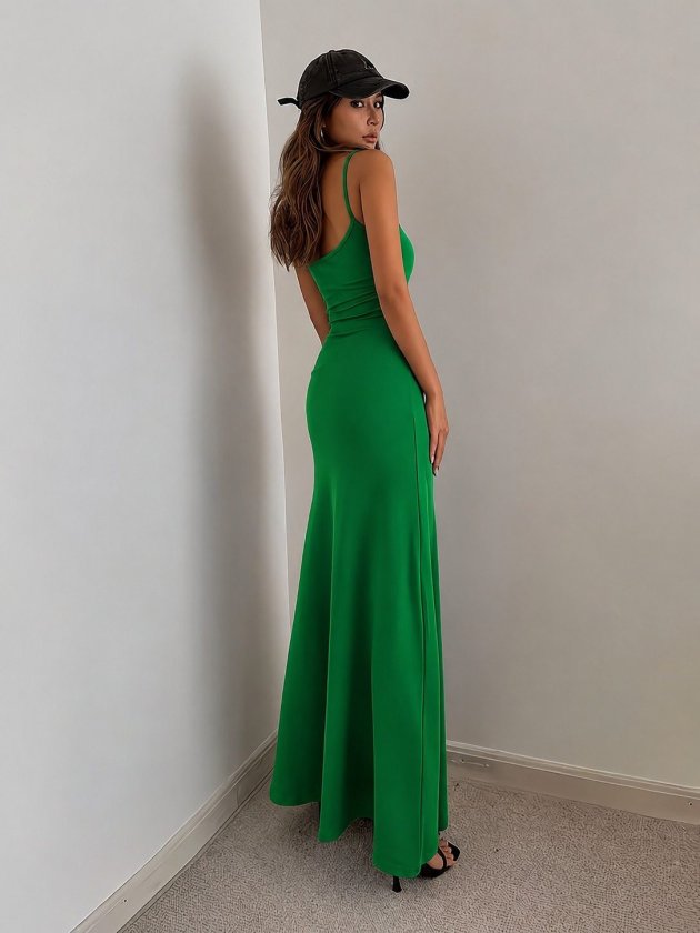 Women's Spaghetti Strap Round Neck Long Sandy Dress