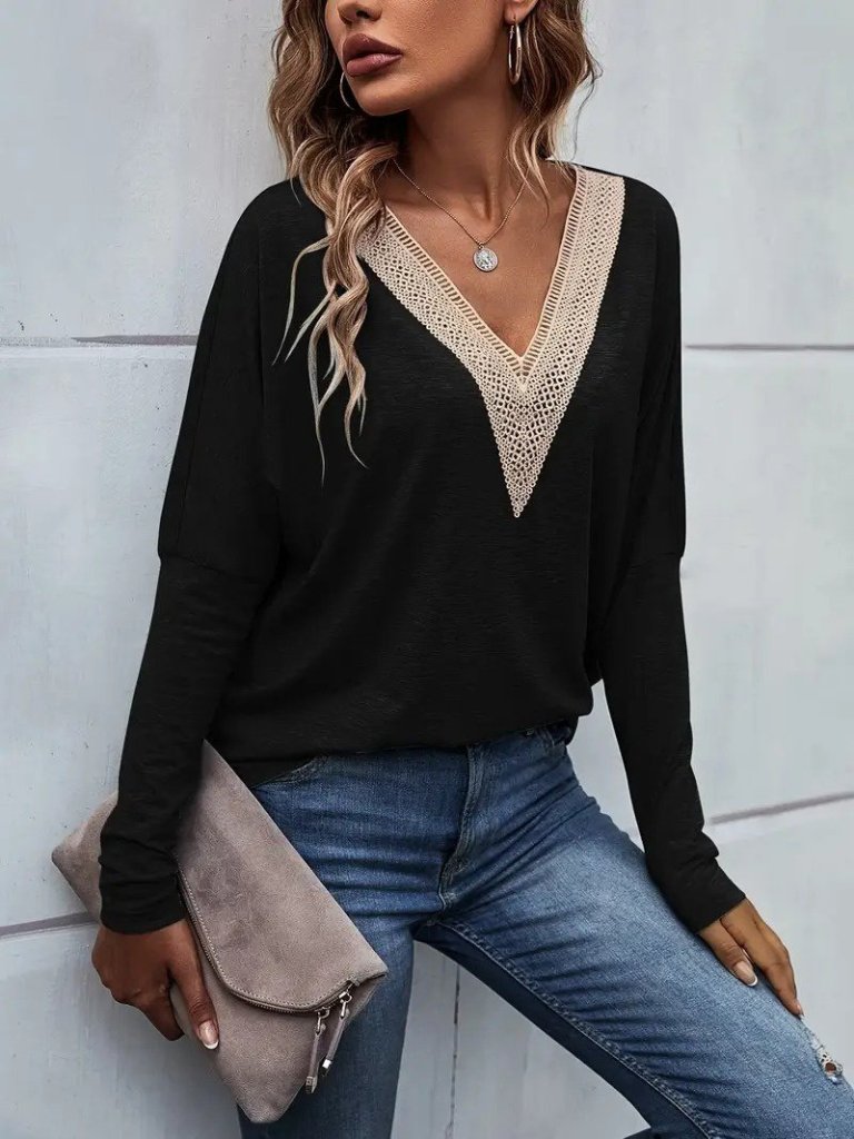 Women's Long Sleeve V-Neck Batwing Sleeve Viscose Blouse