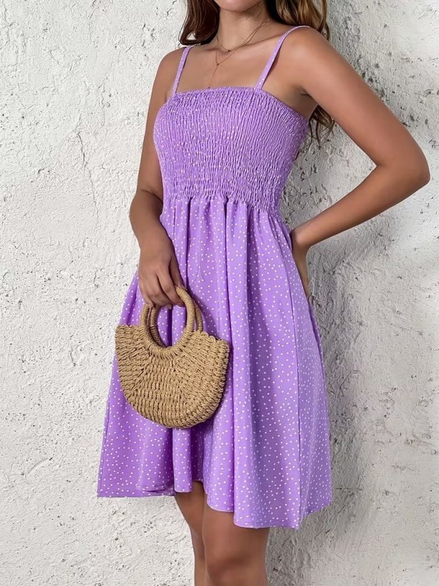 Women's Spaghetti Strap Pleated Patterned Short Supreme Dress