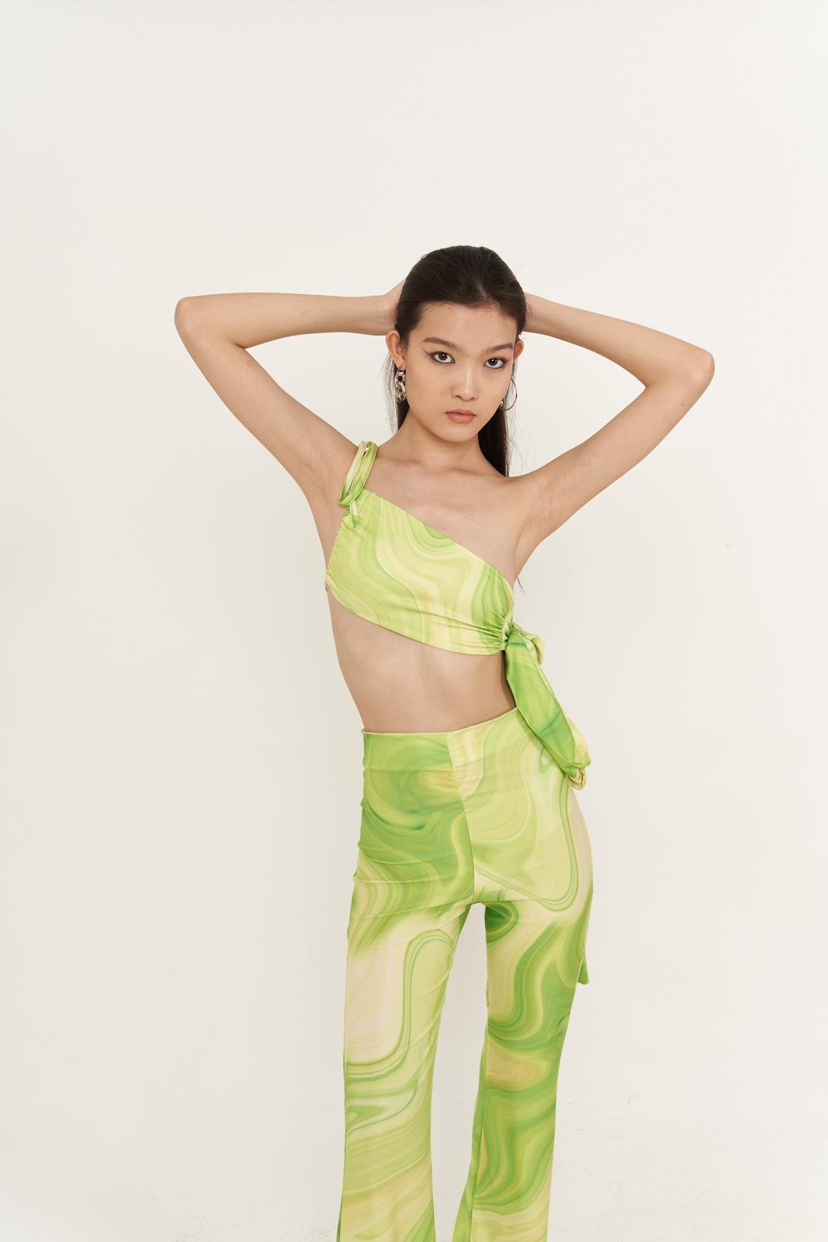 Yüksek ve Lastikli Bel Malrose Pantolon Yeşil