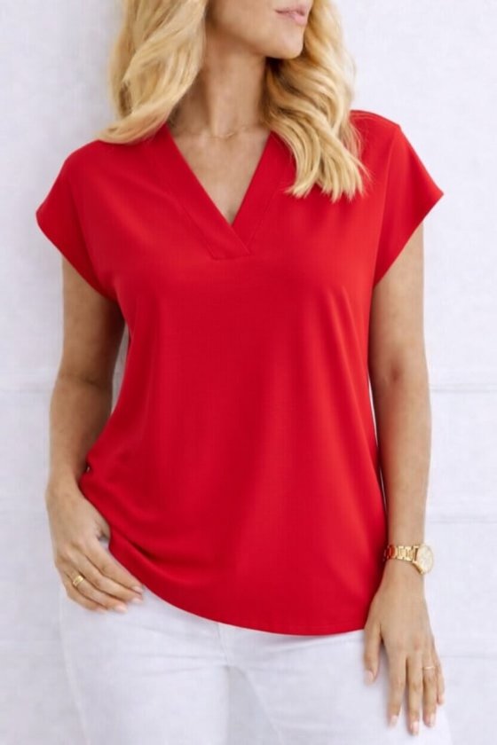 Women's V-Neck Short Sleeve Woven Viscose Fabric Blouse