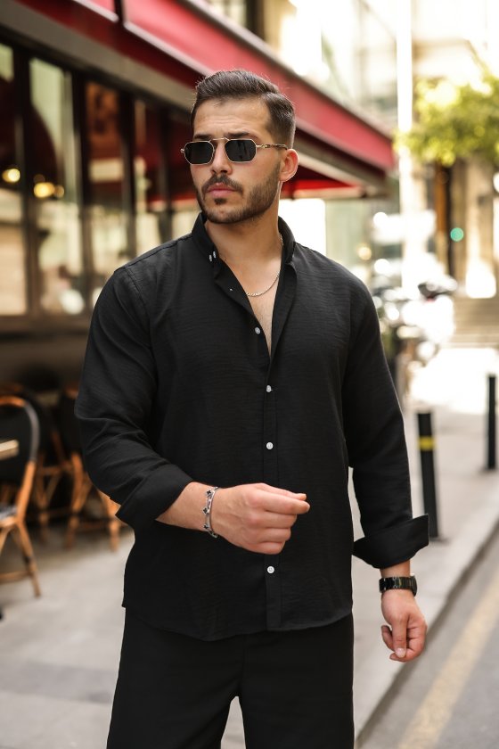 Men's Long Sleeve White Buttoned Pera Linen Shirt