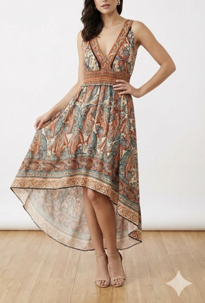 Women's Sleeveless Deep Chest Detail Asymmetric Supreme Dress