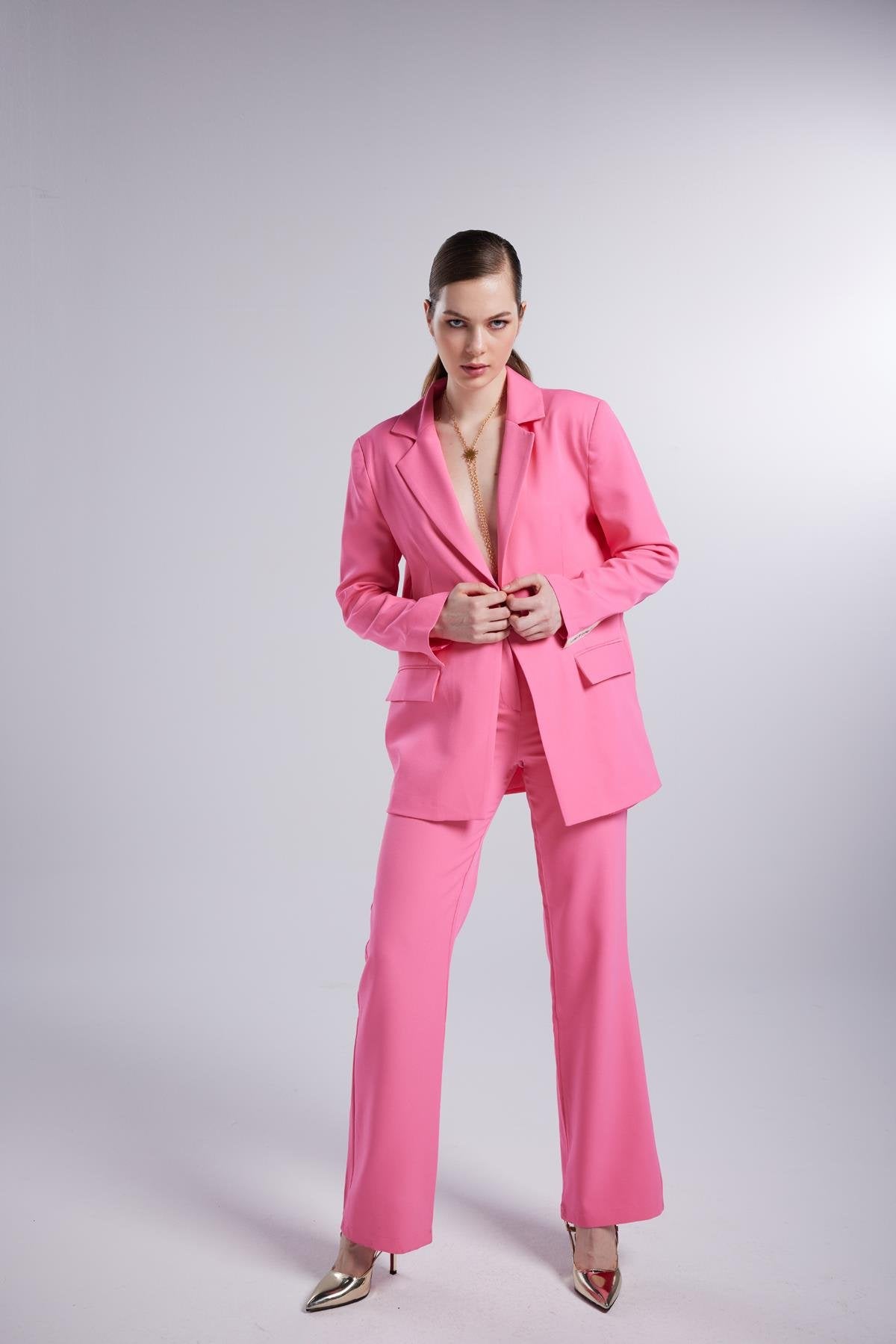 Vatklı Cepli Panky Blazer Ceket Pembe