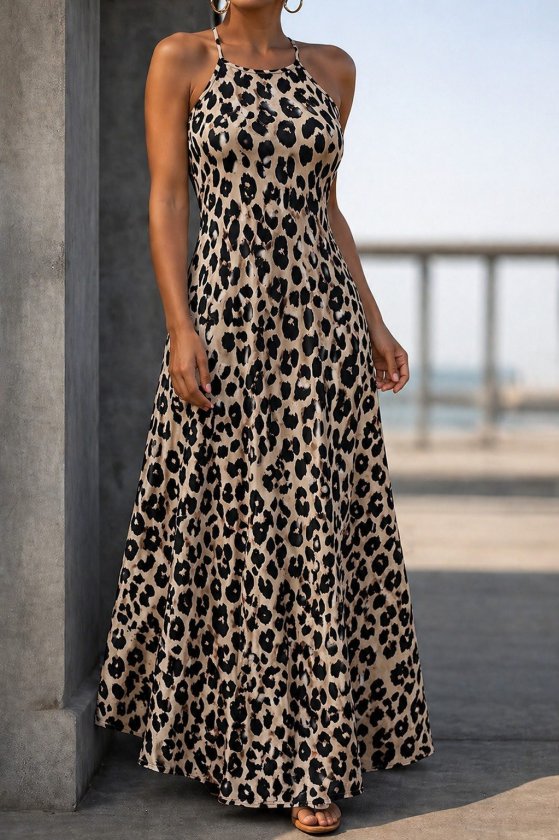 Women's Off-Shoulder Strap Patterned Long Supreme Dress