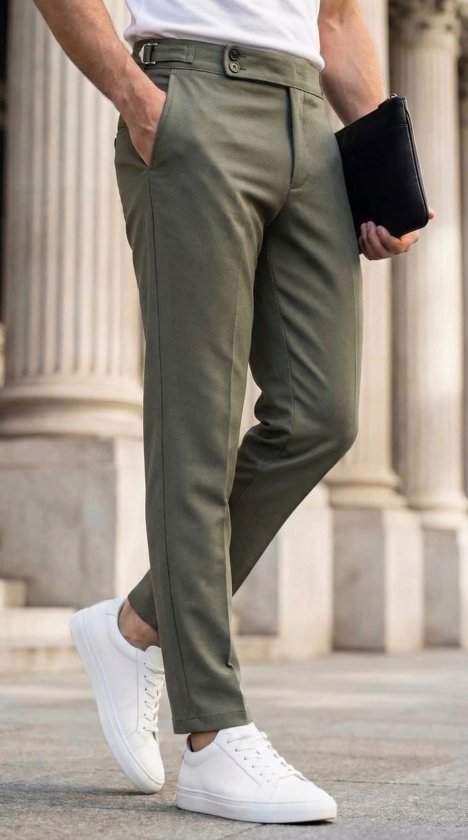 Men's Buckle Detail Oldmoney Fabric Pants