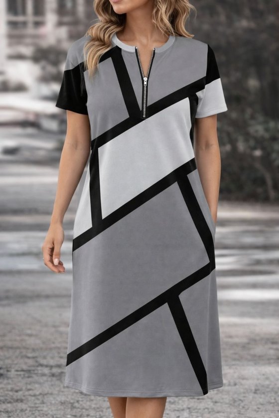 Women’s Short Sleeve Zip-Up Patterned Short Supreme Dress