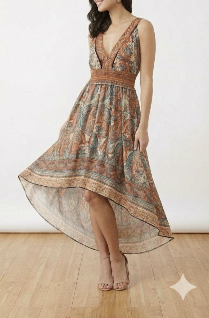 Women's Sleeveless Deep Chest Detail Asymmetric Supreme Dress