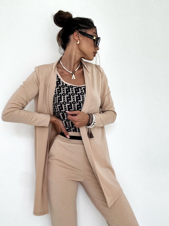 Women's Long Sleeve Crepe Three-Piece Set