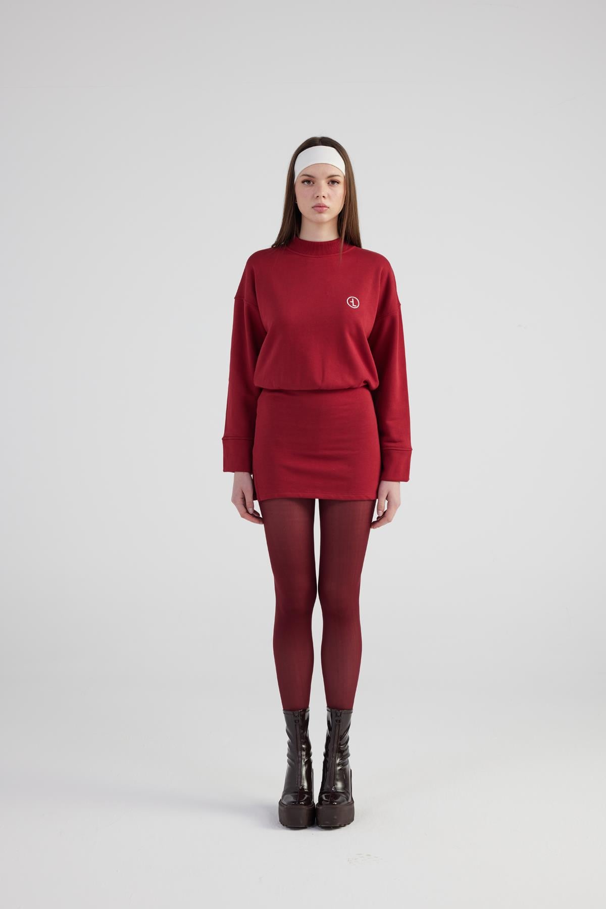 Yırtmaçlı Dokuma Kumaş Mini Claire Elbise Bordo Bordo L