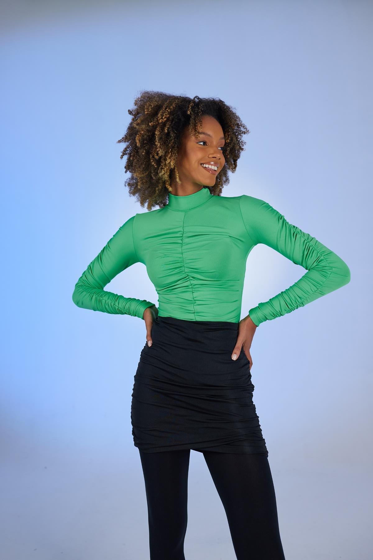 Drape Detaylı Yarım Balıkçı Draped Bluz Yeşil