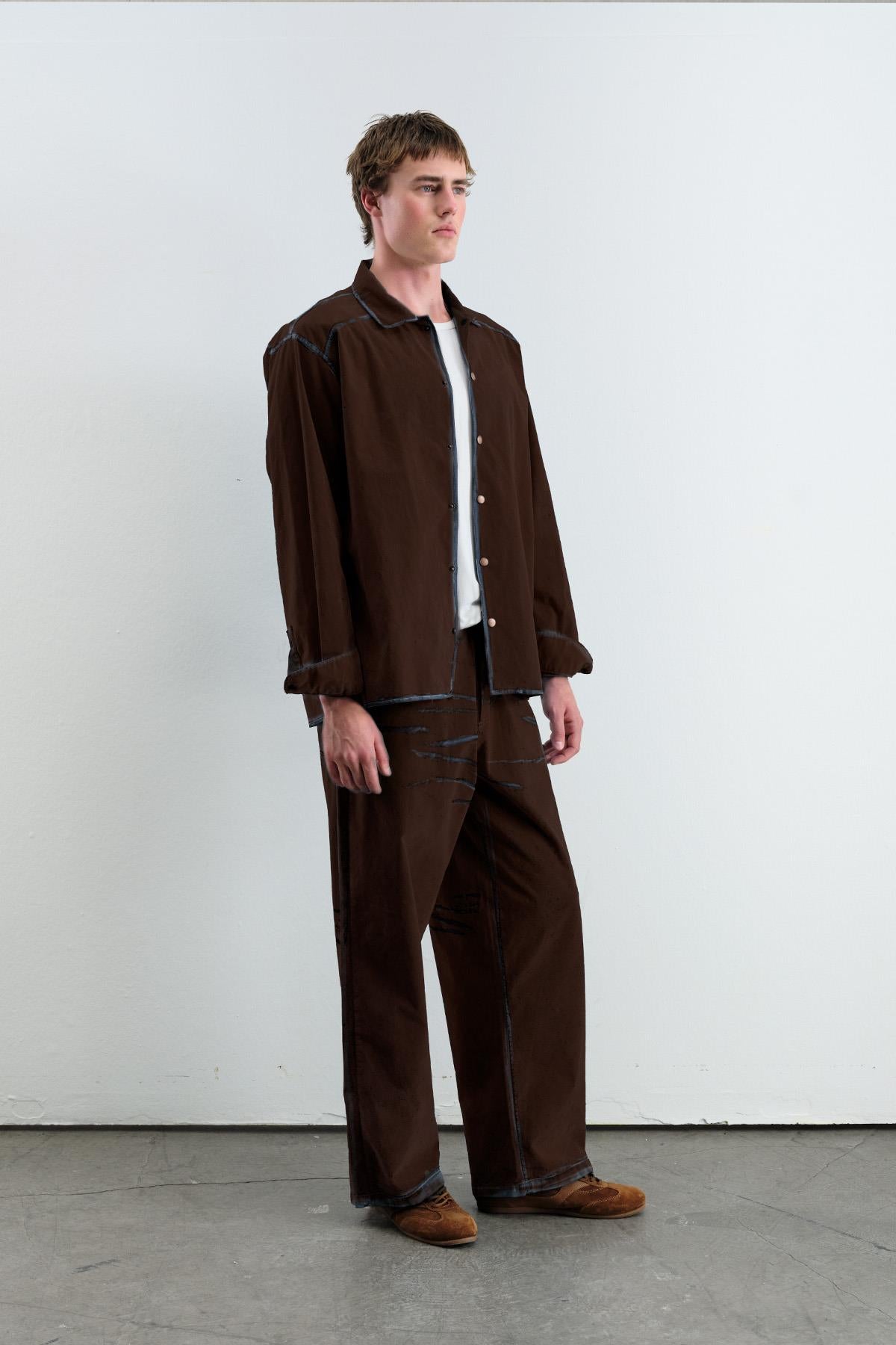 EFEKTLİ KADİFE KAPLAMA DENIM KAHVERENGİ GÖMLEK