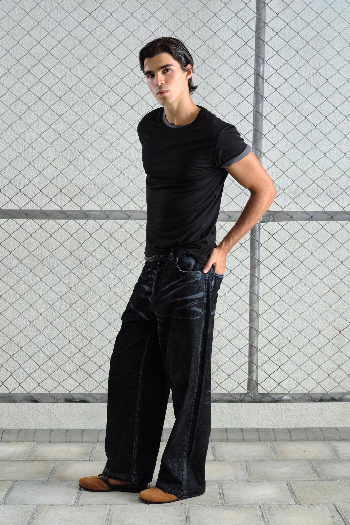 EFEKTLİ KADİFE KAPLAMA SİYAH JEAN