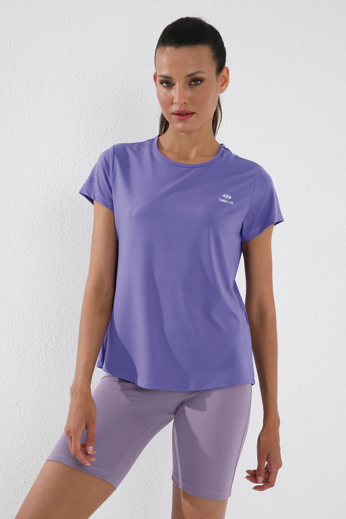 Eflatun Basic Kısa Kol Standart Kalıp O Yaka Kadın T-Shirt - 97144