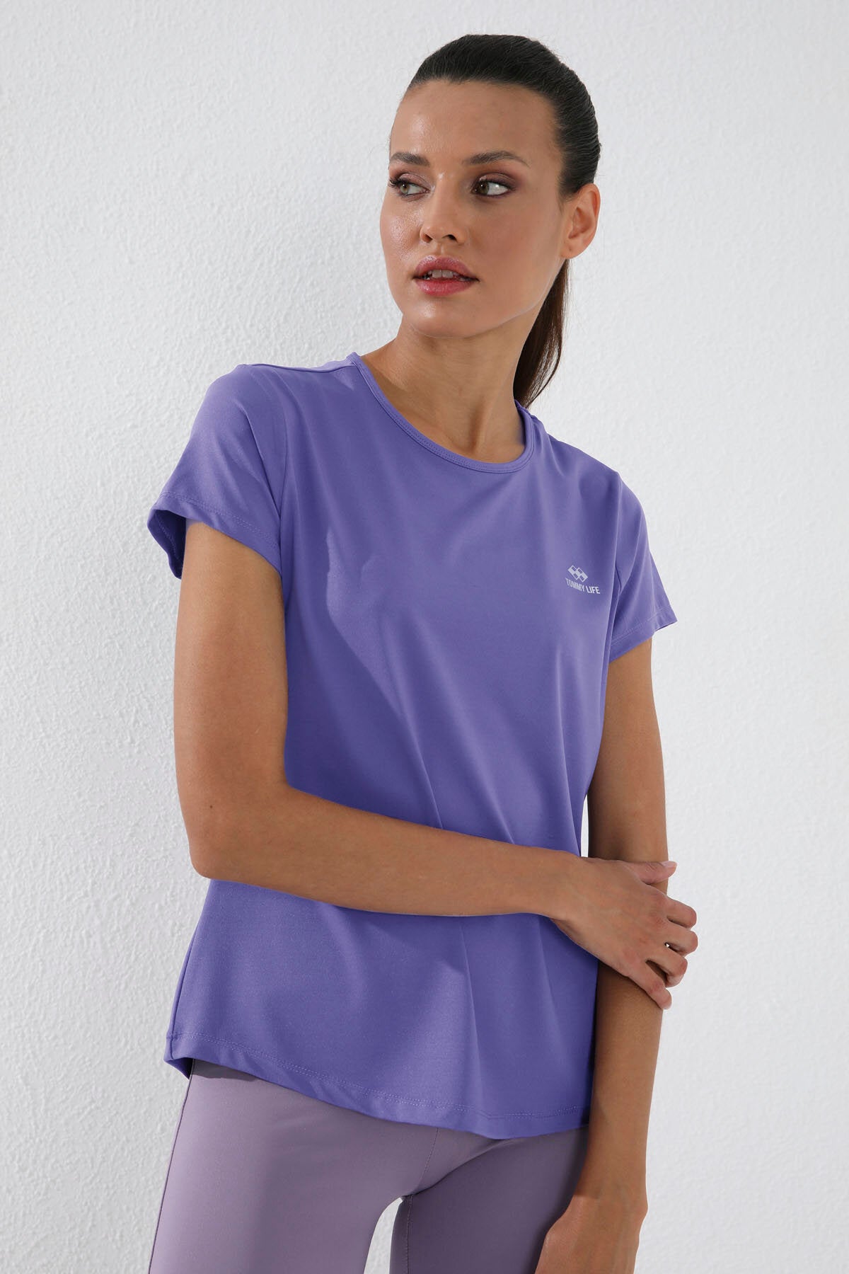 Eflatun Basic Kısa Kol Standart Kalıp O Yaka Kadın T-Shirt - 97144