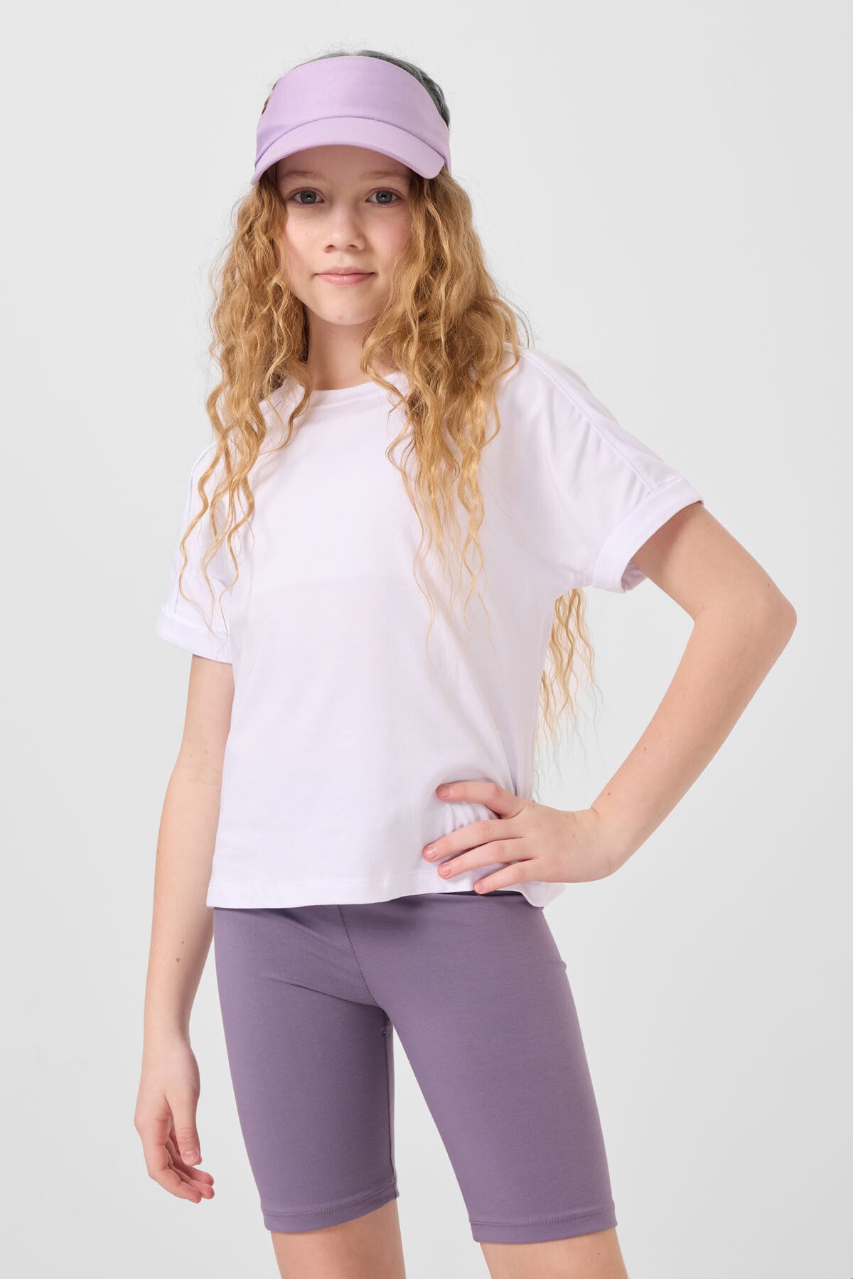 Eflatun Pamuklu Kısa Paça Standart Fit Basic Kız Çocuk Tayt - 75188