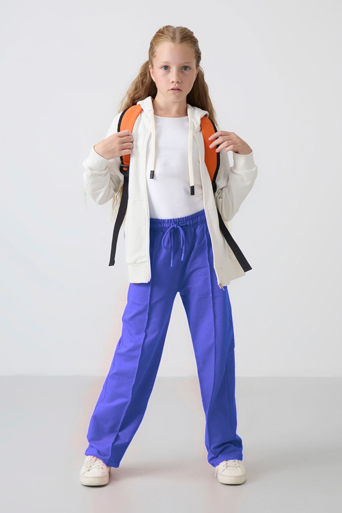 Eflatun Cepli Ön Dikiş Detaylı Geniş Paça Kız Çocuk Eşofman Altı -75144