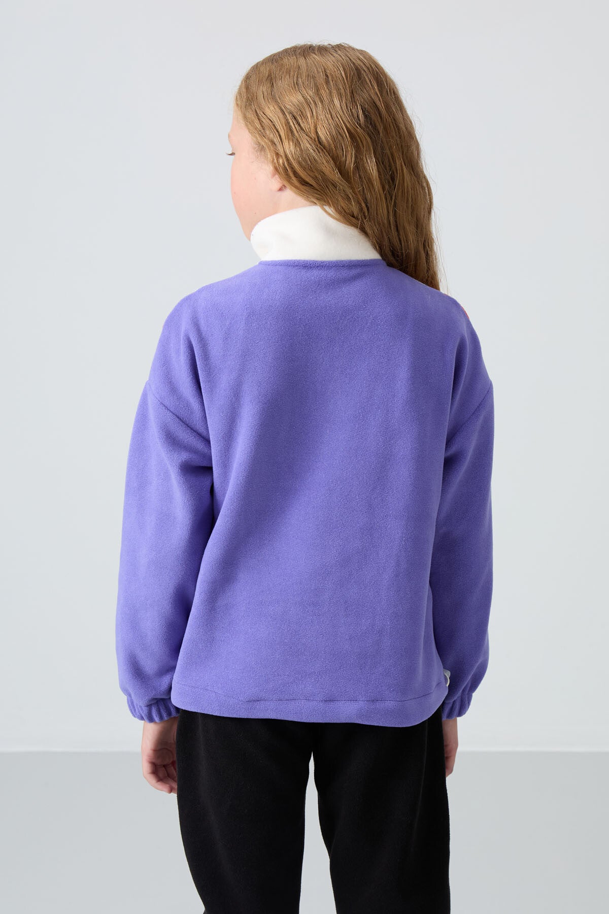 Eflatun Kalın Yumuşak Dokulu Oversize Nakışlı Polar Kız Çocuk Sweatshirt - 75153