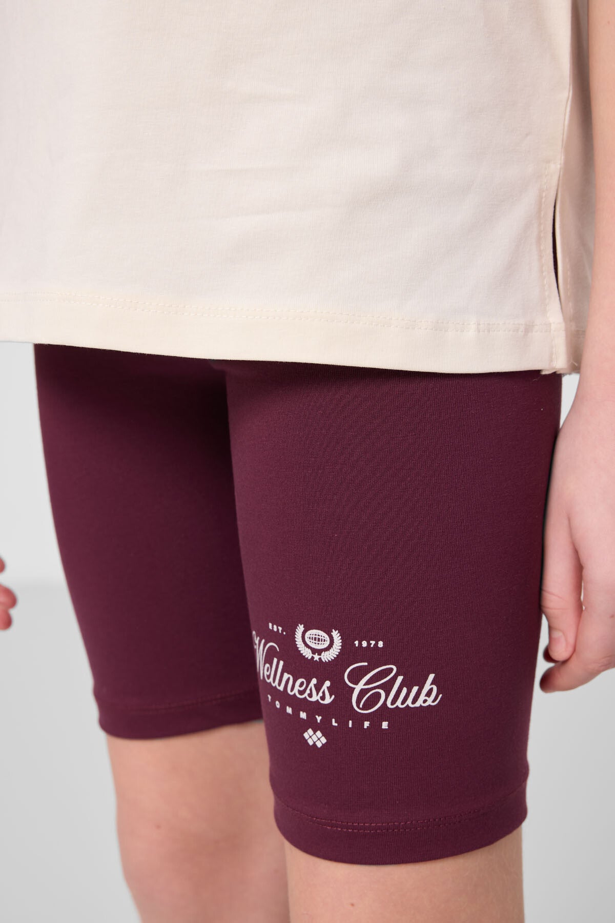 Ekru-Bordo Pamuklu O Yaka Standart Fit Baskılı Kız Çocuk Tayt Takım - 75190