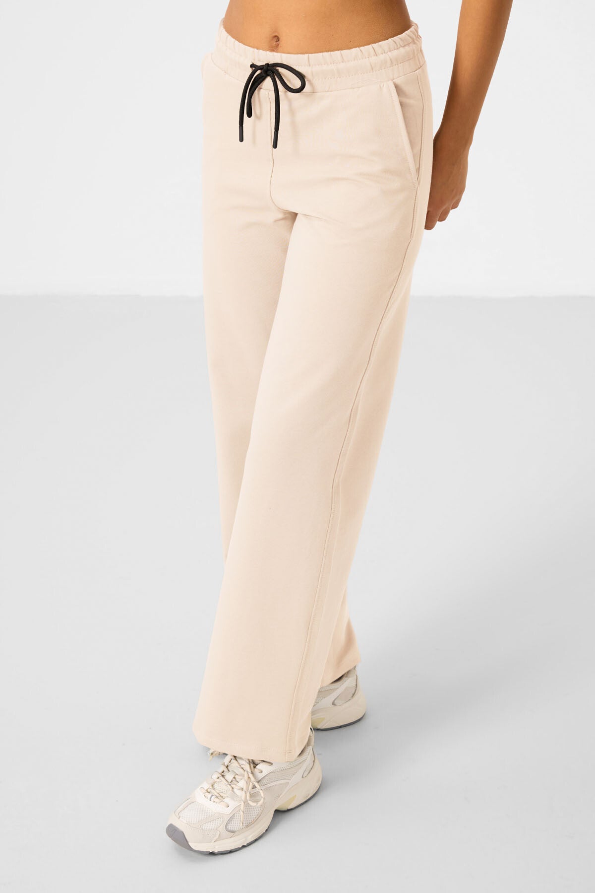 Ekru Dik Yaka Fermuarlı Pamuklu Kadın Eşofman Tunik Takım - 95346