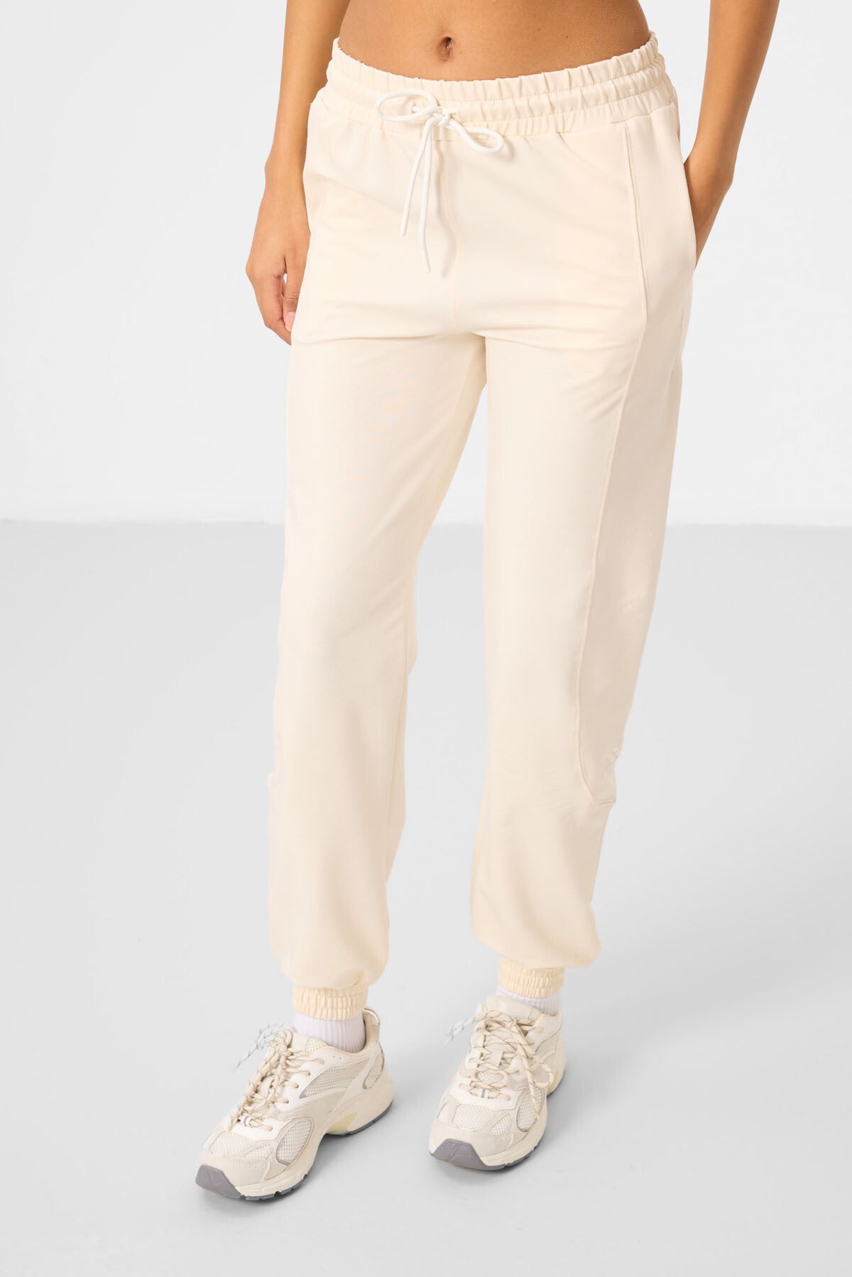 Ekru O Yaka Basic Oversize Kadın Eşofman Tunik Takım - 95347