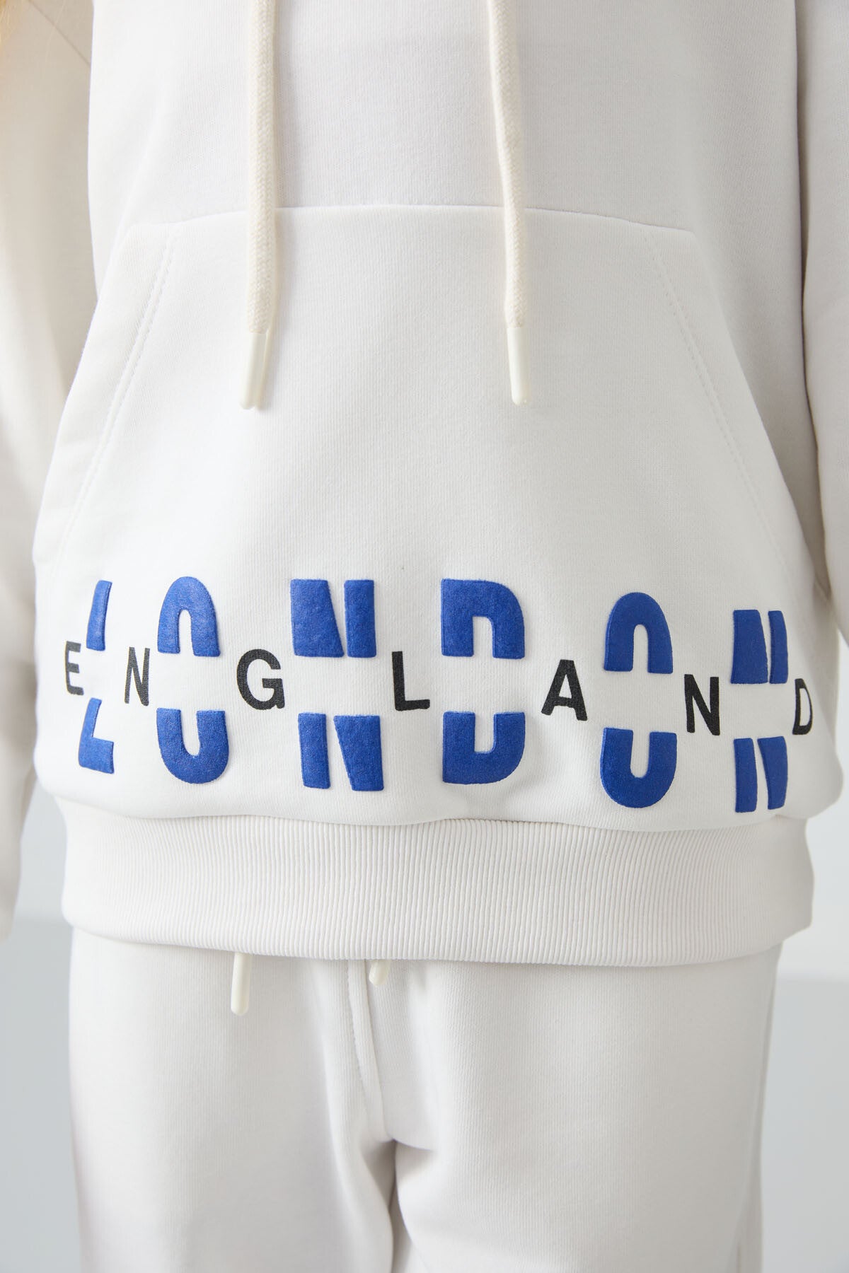 Ekru Pamuklu İçi Tüylü Yumuşak Dokulu Oversize Baskılı Kız Çocuk Eşofman Takım - 75147