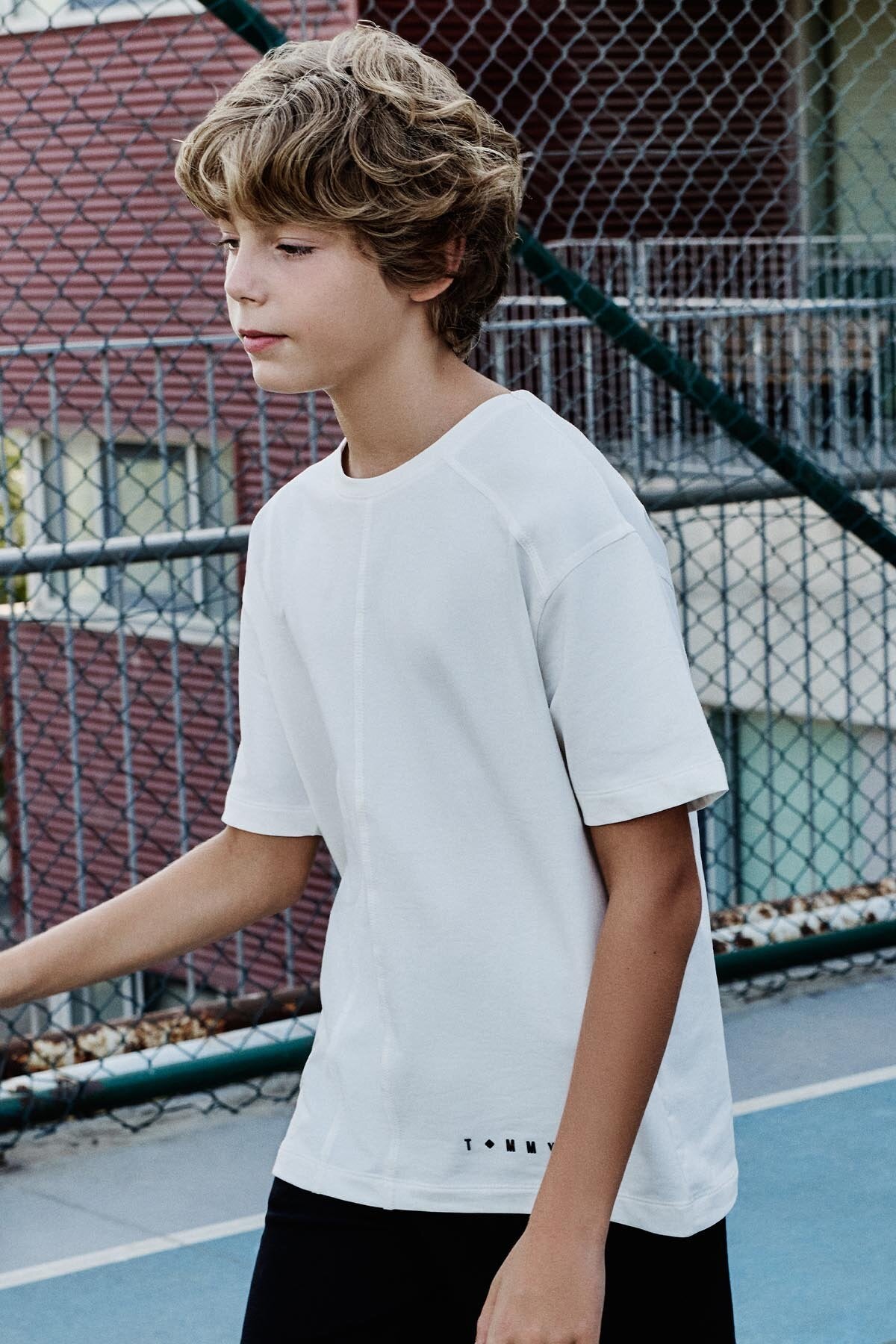 Ekru Pamuklu Yumuşak Dokulu Oversize Basic Erkek Çocuk T-Shirt - 11297